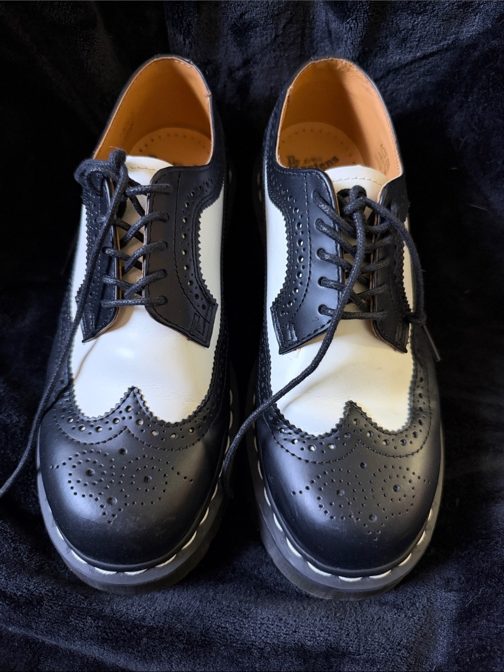 Dr. Martens Black and White Wingtip Brogues — Classic Two-Tone Oxfords